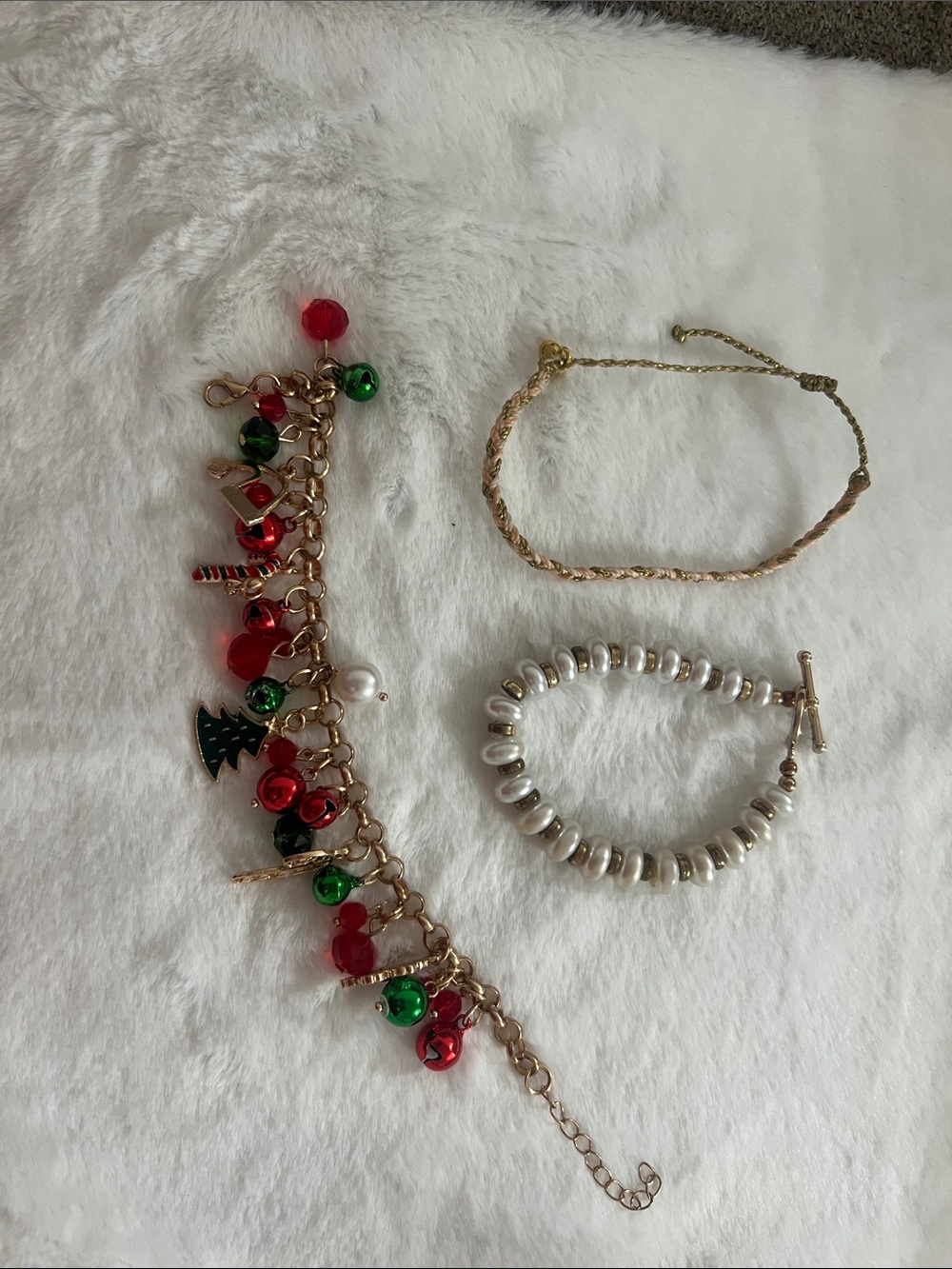 Express Red & Green Holiday Charm Bracelet with Gold Chain
